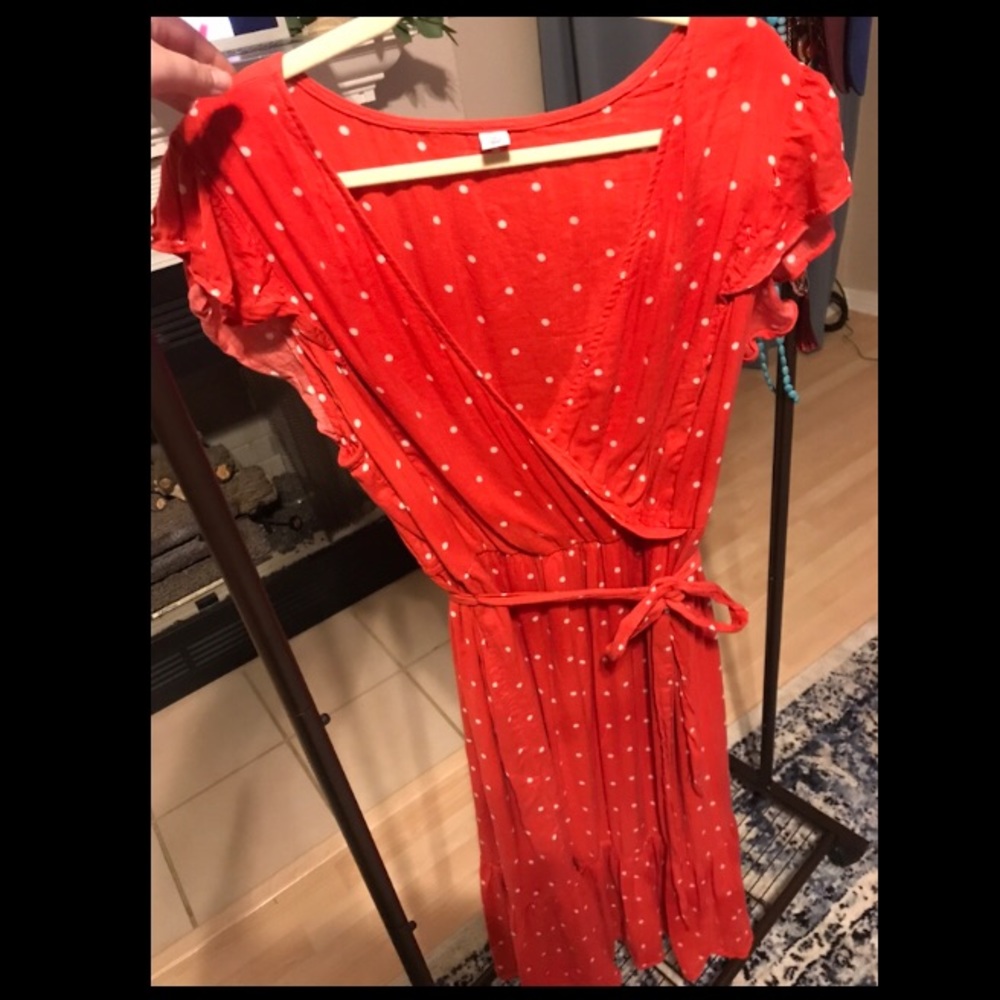 Faux wrap red w/ white polka dots dress